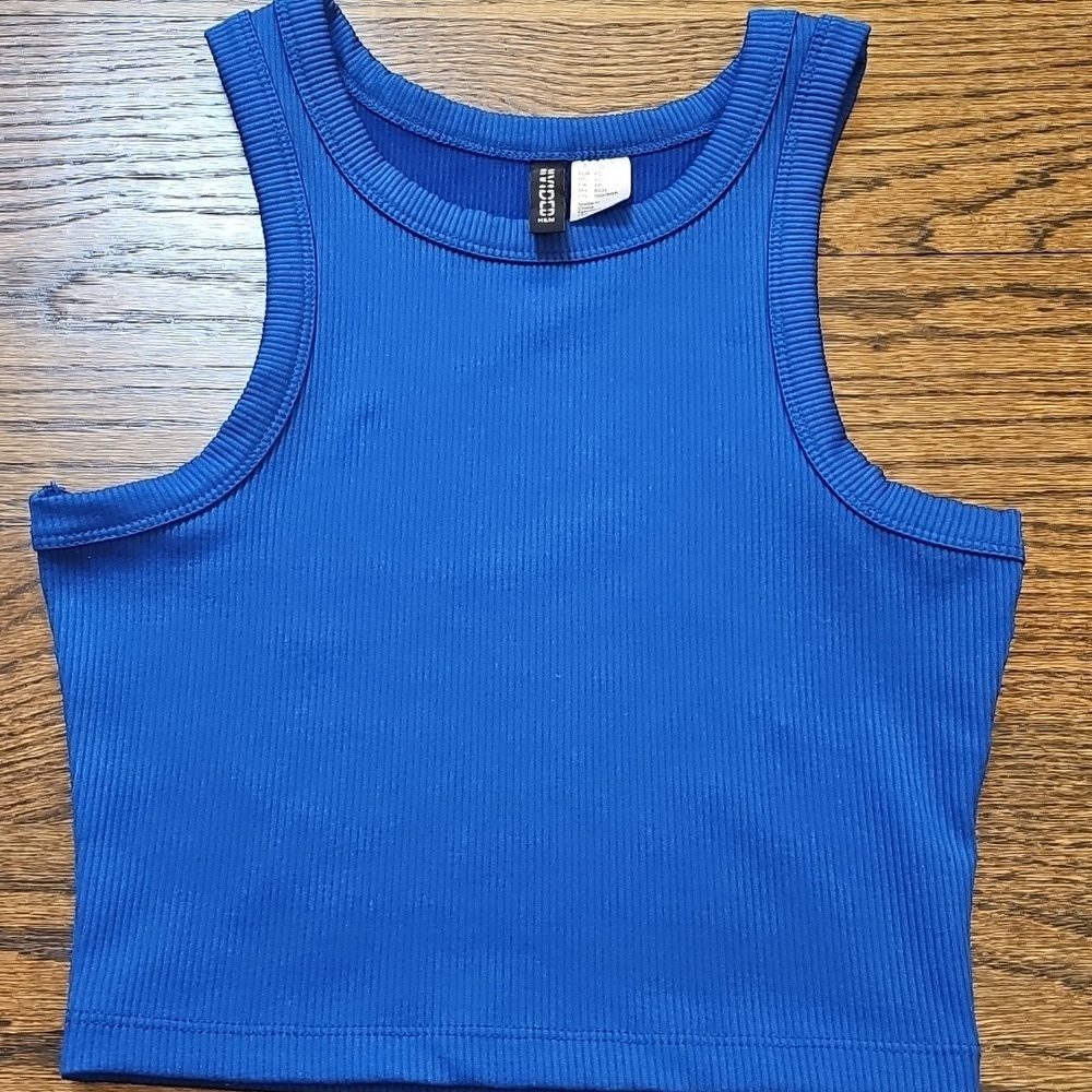 Divided Blue Cropped Tank Top
